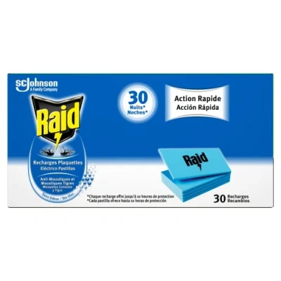 Imagen de Raid Recambio para Difusor Eléctrico Pastillas Anti Mosquitos Comunes y Tigre, Acción Rápida, 4 paquetes con 30 pastillas, total de 120