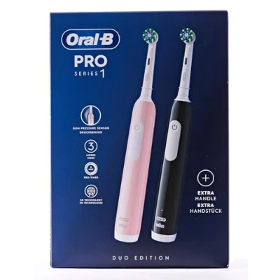 Imagen de Cepillo eléctrico Oral B Pro Series 1, Pack Doble, Tecnología 3D, Sensor de presión, Negro y rosa