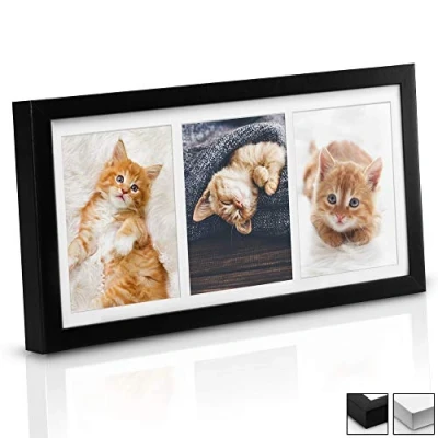 Imagen de bomoe Galeria Marcos de Fotos Multi para 3 con 13x18cm Madera Pared y Mesa como Decoración Mural Colages el Tamaño 52x25x2,5 cm Negro