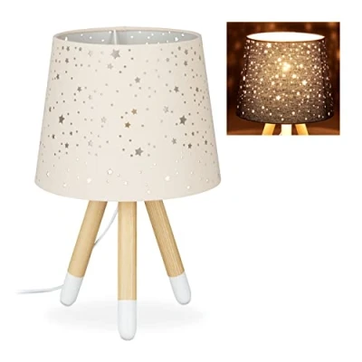 Imagen de Relaxdays Lámpara de mesa infantil, Para niños &amp; niñas, E14, Redonda, 40 cm, Estrellas, Rosa