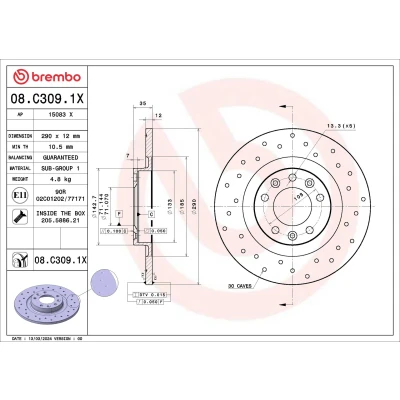 Imagen de BREMBO Disco de freno PEUGEOT: 3008 II SUV, 308 Hatchback, Expert III Furgón, CITROËN: C4 Picasso 1, Grand 2, 2 08.C309.1X