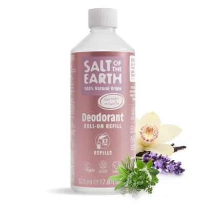 Imagen de Natural Deodorant Roll On Refill by Salt of the Earth, Lavender &amp; Vanilla Vegan, Long Lasting Protection, Leaping Bunny Approved, Made in UK 525ml