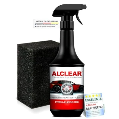 Imagen de ALCLEAR 721RK cuidado de neumáticos y plásticos, gomas, acabado satinado, 1.000 ml, con esponja aplicación, negro