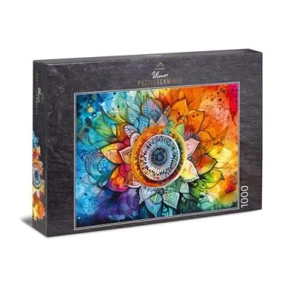 Imagen de Ulmer Puzzleschmiede Puzzle de 1000 piezas mandala arcoíris Diseño rico en colores Rompecabezas comparativamente simple gracias a su alta variedad formas y
