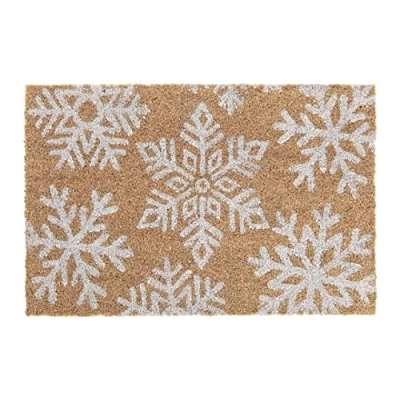 Imagen de Relaxdays Escarcha Felpudo Coco Diseño Copitos Nieve, 60x40 cm, Tapete Interior y Exterior, Antideslizante, Natural Blanco