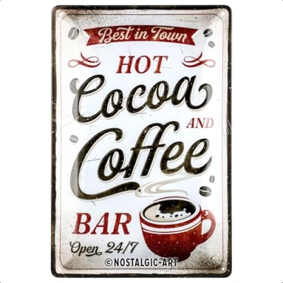Imagen de Nostalgic Art Cartel de chapa retro, Hot Cocoa &amp; Coffee Idea regalo para amantes del café, metálico, Diseño vintage decoración, 20 x 30 cm