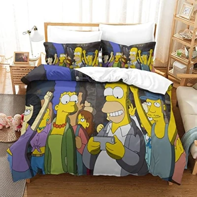 Imagen de QRWEW Juego De Ropa De,3D Simpson Estampado Funda Edredón,Suave Transpirable Hipoalergénica Microfibra con Cremallera Nordica para Niños Y Adultos Single（135x200cm）