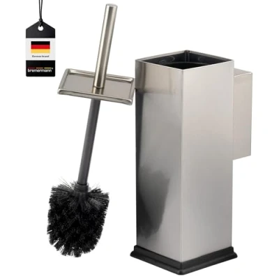 Imagen de bremermann Escobillero de inodoro con soporte pared, para escobilla inodoro, cuadrado acero inoxidable, color plateado