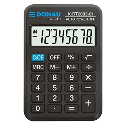 Imagen de Calculadora de Bolsillo DONAU Tech/K DT2083 01 Función raíz 8 dígitos/89x56x11mm/ Color: Negro/Calculadora con Pantalla dígitos/Funcionamiento en baterías/diseño Compacto
