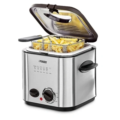 Imagen de Princess 182611 Fondue y Minifreidora con tapa filtro de Olores ventana visualizacion, Volumen 1,2 L, carcasa acero inoxidable, 840 W, apta para todo tipo fondue, 6 tenedores