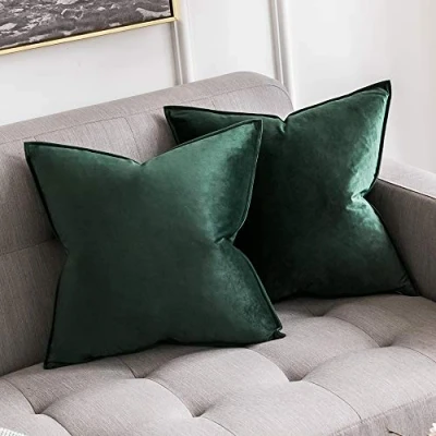 Imagen de MIULEE Funda de Cojines Navidad para Sofá Almohadas Terciopelo Suave Almohada Decorativa Moderna Cojin Sala Estar Cama Silla Dormitorio 2 Piezas 45x45 cm Verde Oscuro