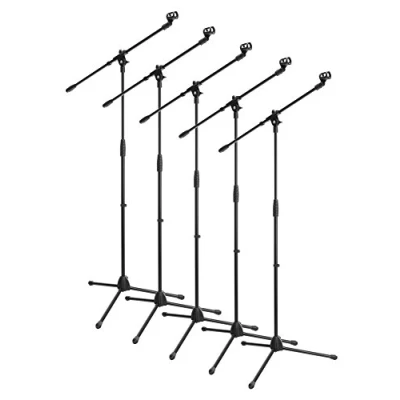 Imagen de McGrey MBS 01 5x juego Soporte de micrófono con brazo y pinza (brazo giratorio, altura ajustable hasta 154 cm, trípode, abrazaderas cable, longitud del aprox. 75 cm) negro stand