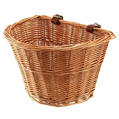 Imagen de Qwertfeet Retro, Hecho A Mano, Cesta Delantera de Bicicleta Mimbre Correas