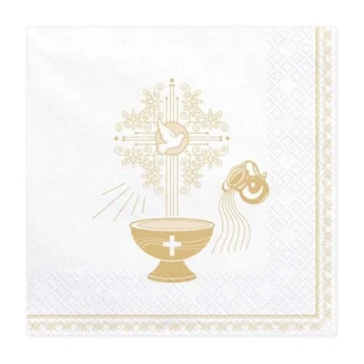 Imagen de PDL Servilletas de primera comunión, confirmación, bautizo, color blanco, dorado, cáliz, 20 unidades, decoración mesa