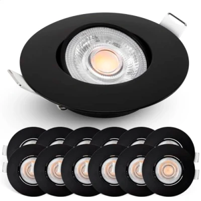 Imagen de EMOS focos LED Interior Techo regulable 4,9W, 480lm Ojos de Buey para blanca cálida 2700k Juego 12 uso interior, ultraplanos redondos 50 pivotante, color negro