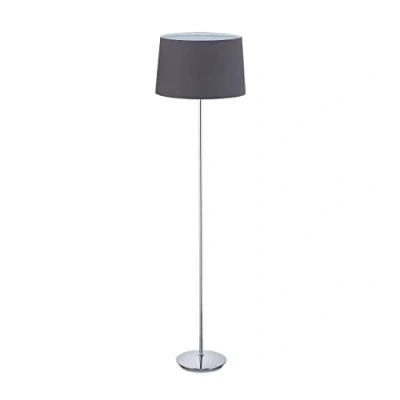 Imagen de Relaxdays Lámpara Pie Cromado con Pantalla Textil Ø 40 cm, Luz 148,5 cm Salón, Pedestal E27, Gris