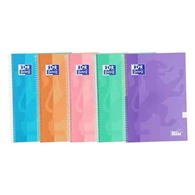 Imagen de OXFORD SCHOOL CLASSIC WRITE&amp;ERASE PACK 5 Fº Cuaderno Espiral Tapa Extradura 4X4 con margen 80 Hojas COLORES PASTEL