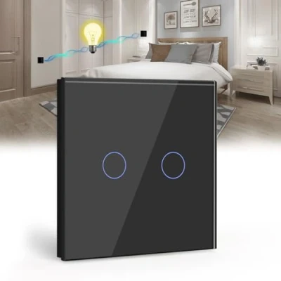 Imagen de BSEED Interruptor táctil de pared 2 Gang Vías luz Negro,Templado vidrio con indicadora