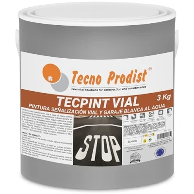 Imagen de Tecno Prodist TECPINT VIAL Pintura al agua, para señalización vial, especial vados, secado rápido, no tóxica (3 Kg Blanco)