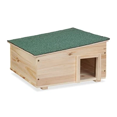 Imagen de Relaxdays Igelhaus mit Boden Casa Erizo Madera, Cueva Animales Pequeños, con Suelo, 2 Cámaras, Refugio Hibernación, 21,5x40x40 cm, Natural, 21.5 x 40 cm