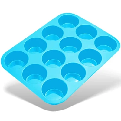 Imagen de Belmalia Molde para Magdalenas, Silicona, 33 x 25 3 cm, 12 Panecillos, Recubrimiento Antiadherente, Cupcake Brownie Budín Latta de Mollete Muffin Bandeja Hornear Panecillos Azúl