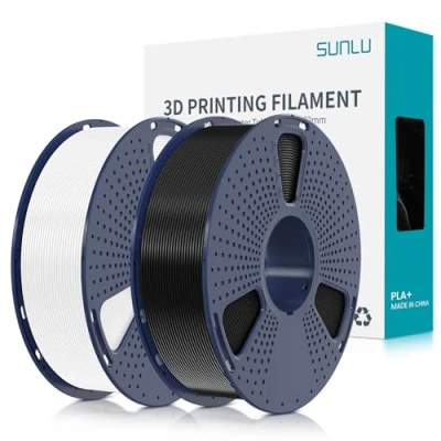 Imagen de SUNLU Filamento PLA+ 1.75 mm 2KG, para impresora 3d PLA Plus，Mejora de la resistencia,Neatly Wound, impresión PLA+, Precisión dimensional +/ 0.02mm, Blanco+Negro