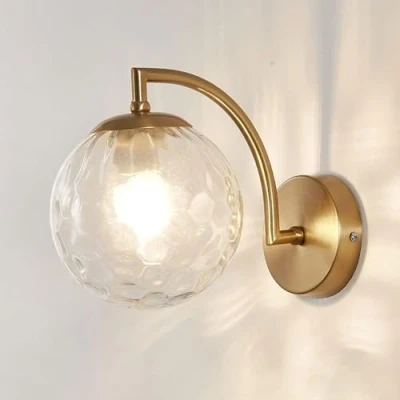 Imagen de OEUBEQ aplique de pared, lámpara pared dorada, metal diseño simple nórdico, accesorio iluminación globo, vidrio transparente lechoso, luz interior
