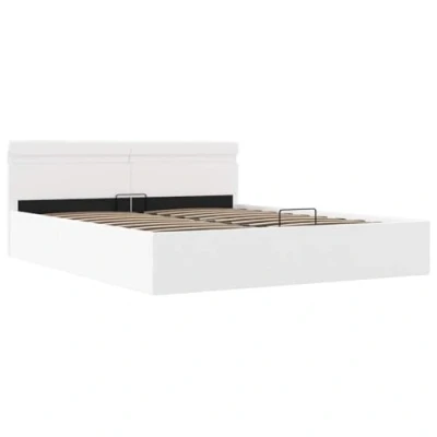 Imagen de vidaXL Cama Canapé Hidráulica con LED Cuero Sintético Somier Decoración Interior Resistente Robusta Duradera Práctica Cómoda Útil Blanco 180x200cm
