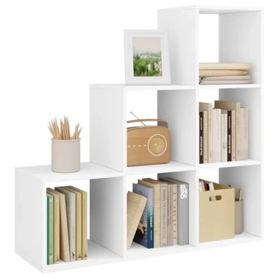 Imagen de WOLTU Estanteria Libreria con 6 Compartimentos, de Almacenamiento Madera, para Salon, Estudio y Oficina, Blanco+Roble Claro, 90x29x90 cm RGB43ws