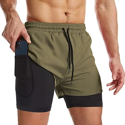 Imagen de Danfiki Pantalones Cortos de Running para Hombre con Bolsillo teléfono Entrenamiento Ligeros Secado rápido