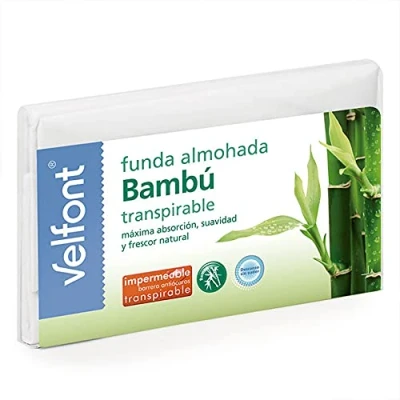 Imagen de Velfont Funda Almohada Bambu Impermeable Transpirable hipoalergenica Tratamiento aloevera y (75cm)