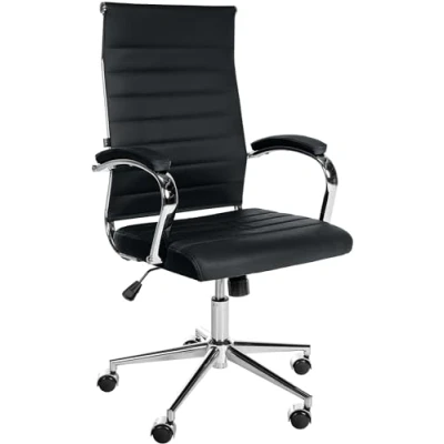 Imagen de CLP Silla De Oficina Mollis En Cuero Auténtico I Giratoria para Escritorio con Reposabrazos Acolchados, Color:Negro
