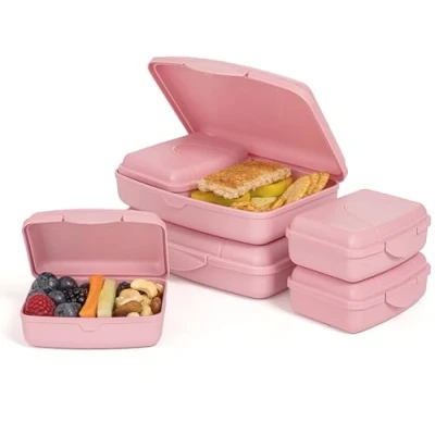 Imagen de Hausfelder juego de fiambreras planas Fiambrera escolar y oficina con compartimentos (rosa, 6)