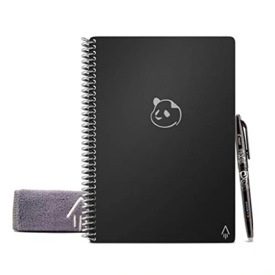 Imagen de Rocketbook Panda Planificador diario académico reutilizable con 1 bolígrafo Pilot Frixion y paño de microfibra incluido Cubierta negra, tamaño ejecutivo A5