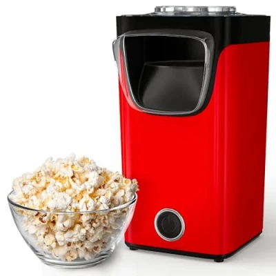 Imagen de Gadgy Máquina de Palomitas PopCorn Machine Clásica y Rápida Hacer Aire Caliente, Sin Aceite ni Grasa Incluye Vaso Medidor Tapa Superior Abatible Acabado Rojo Retro