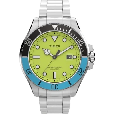 Imagen de Timex Trend Reloj de 43 mm para hombre, acero inoxidable, correa esfera verde, caja en tono plateado TW2V65300
