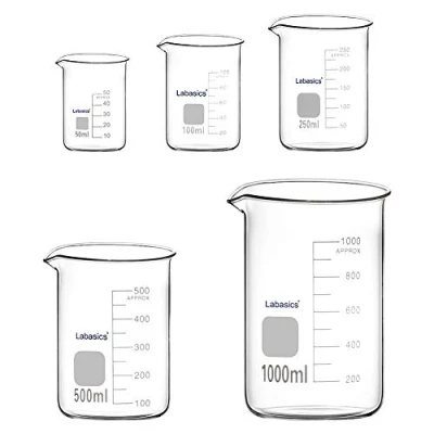 Imagen de Labasics Vaso de Precipitados Laboratorio, Vasos Griffin Graduados Vidrio Borosilicato Forma Baja en 5 Tamaños, 50 ml / 100 250 500 1000 (1 L), Paquete Combinado