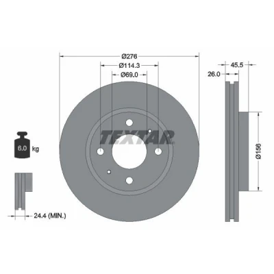 Imagen de TEXTAR PRO 92148703 Disco de freno 276 26 04/06 114,3 ventilación interna revestido sin perno sujeción rueda, buje rueda