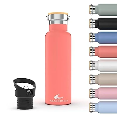 Imagen de Daikoku Botella, Botella Termica Acero Inoxidable Doble Pared, Termo Mantiene Bebida Fria o Caliente Horas, Dos tapones, Color Coral, 750 ML