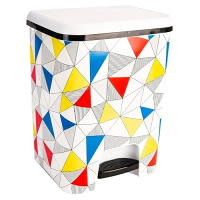 Imagen de COM FORT HOUSE Cubo de Basura con Pedal Capacidad 26 litros Reciclaje Color Blanco decoración triángulos Limpieza Fácil