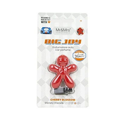 Imagen de Big Joy Ambientador para coche, fragancia de flor cerezo, color rojo, larga duración, clip ventilación 30 días, utiliza aceite aromático sin alcohol, plástico no tóxico y material EVA
