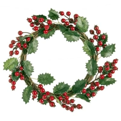 Imagen de LOLAhome Corona de Navidad Artificial con Acebo Rojo y Foam 35 cm
