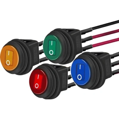 Imagen de RUNCCI YUN 12V/20A Impermeable interruptor Basculante Redondo LED,botón SPST,Latching Boton Interruptor, para Coche Motocicleta Bote Marina 12v (con alambres Soldados)