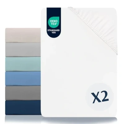 Imagen de Dreamzie Juego de 2 Sabanas 180x200 Ajustables Microfibra Ultra Suave Oeko Tex Certificado Sábana Bajera Albastro Blanco