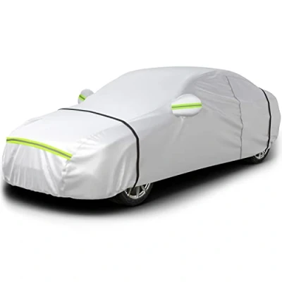 Imagen de Favoto Cubierta de Coche Impermeable Funda Exterior Anti UV Transpirable Resistente al Polvo Lluvia Rasguño Nieve Aire Libre 465x170x150cm Plata