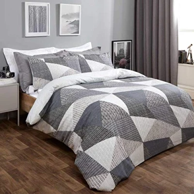 Imagen de Dreamscene Juego de Cama Compuesto por Funda edredón geométrica y Almohada Estilo escandinavo, Color carbón Gris, tamaño Individual