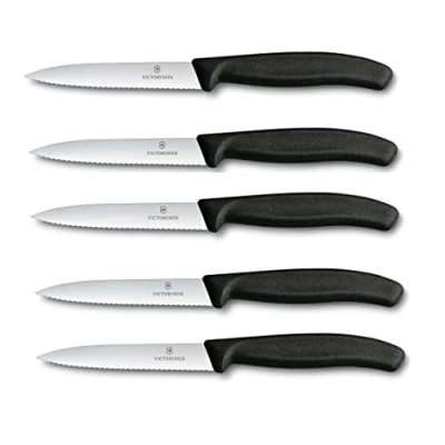 Imagen de Victorinox Swiss Classic Juego de 5 cuchillos para verduras (10 cm, con filo ondulado), color negro