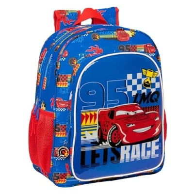 Imagen de Safta CARS RACE READY Mochila Escolar Niño, Infantil, Adaptable a Carro, Ideal para Niños en Edad Escolar, Cómoda y Versátil, Calidad Resistencia, 32x12x38 cm, Color Azul Eléctrico