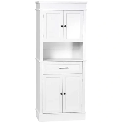 Imagen de HOMCOM Alacena de Cocina Aparador Comedor Mueble Auxiliar para Microondas con 4 Puertas 1 Cajón y Estante Abierto Salón 74x39,5x183 cm Blanco