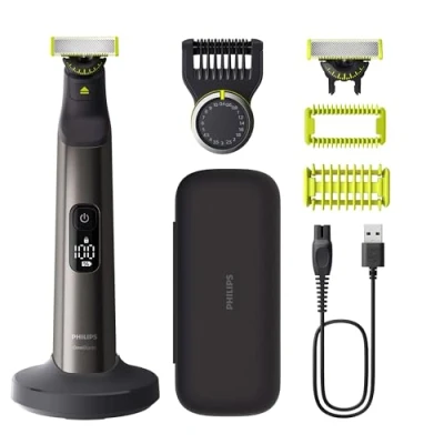 Imagen de Philips OneBlade Pro 360 Auténtico Barbero, afeitadora y recortadora eléctrica facial corporal, 2 cuchillas 360º, peine de 14 longitudes, kit soporte carga, funda viaje, QP6652/30